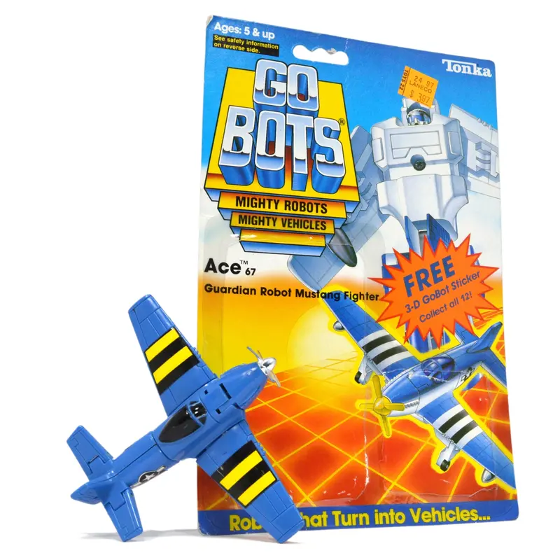 1984 Vintage Tonka Gobots Ace #67 Guardian Mustang Fighter Jet Robot With Original Cardback 1