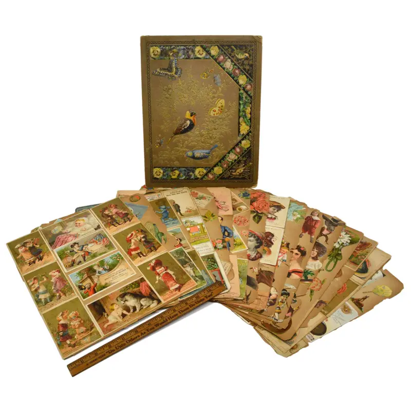 19Th-Century Trade Card Album – 33-Page Scrapbook Featuring Historic Advertising Ephemera 1
