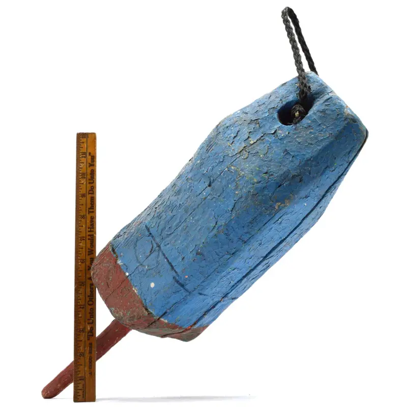 Antique Blue-And-Red Painted Wooden Crab Pot Float — Historic Fishing Artifact 1