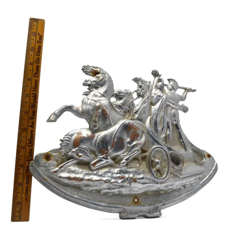 Antique Nickel-Plated Bronze Gladiator Chariot Wall Plaque — 13 Inches Tall 1