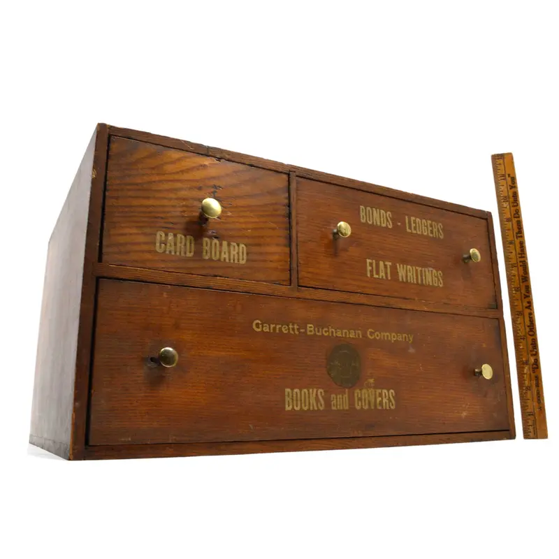 Antique Wooden Stationery Cabinet – Three-Drawer Chest By Garrett-Buchanan Co., Philadelphia 1