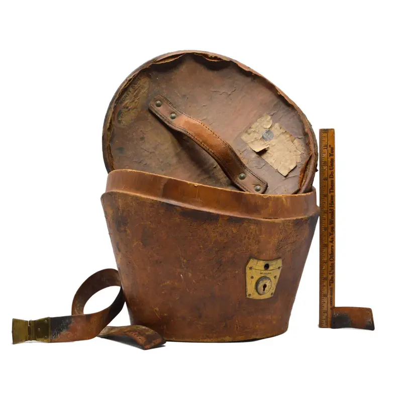 Antique Young Bros. Ny Leather Top Hat Box – Early 20Th-Century Storage With Original Money Order Tags 1