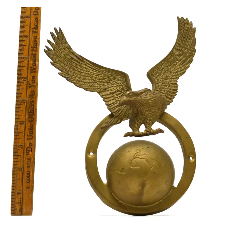 Art Deco Solid Brass Wall Plaque – 9-Inch Eagle & Globe Nautical Motif 1