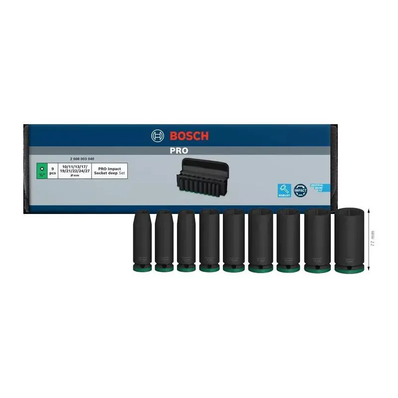 Bosch Pro 1/2" Drive Deep Impact Socket Wrench Set – 9-Piece 1