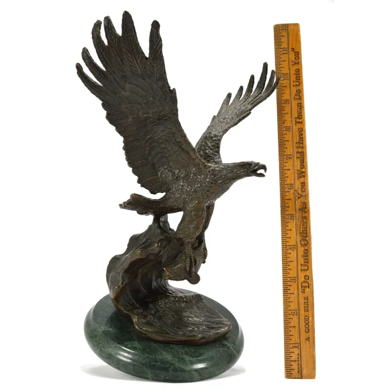 Bronze-Eagle Sculpture On Marble Base — Signed 'Chope', Fish-In-Clutch Motif 1