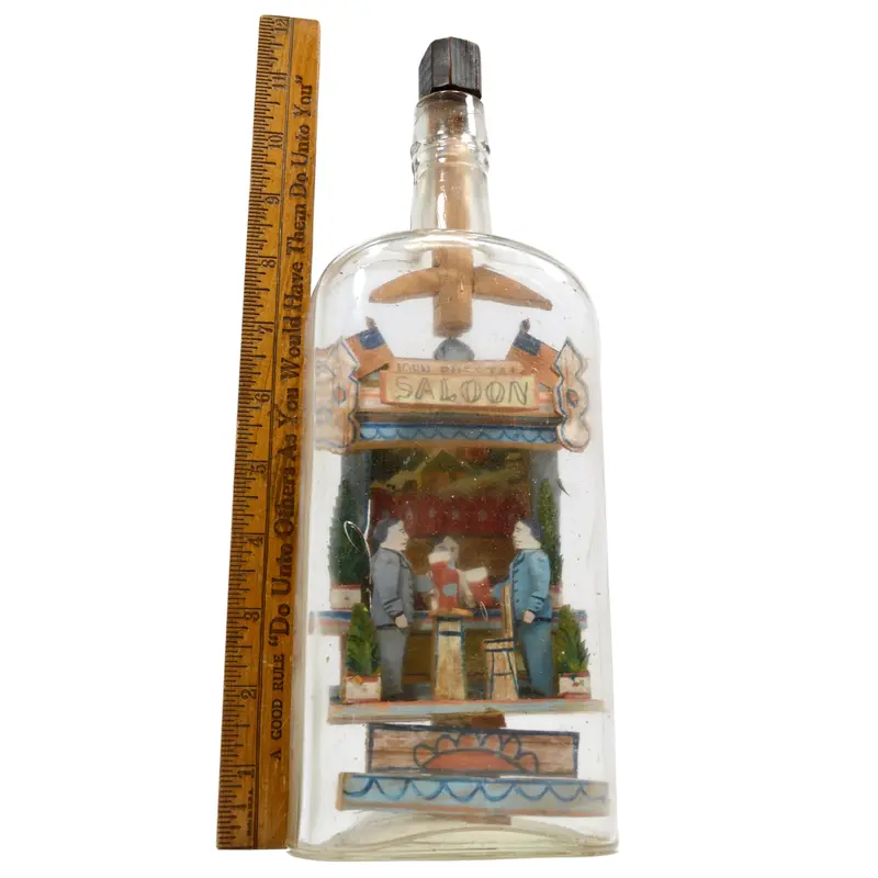 Carl Worner Folk Art Bottle — Whimsical Saloon Scene With Hidden Figure (Rare) 1