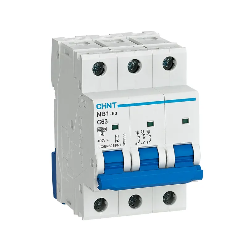 Chint Nb1-63 Series 3-Pole 6Ka Miniature Circuit Breaker With Visual On/Off Indicator – 3-Module 1