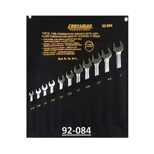 Crossman 92-084 Thin Combination Wrench Set – 3/8" To 1", 11-Piece Imperial Kit 1