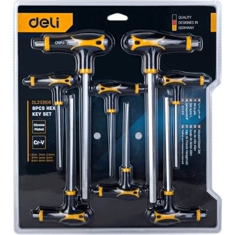 Deli Edl233108 8-Piece T-Handle Hex Wrench Set For Increased Torque Control 1