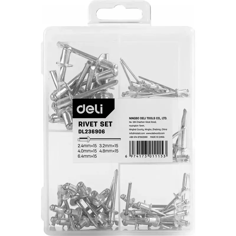 Deli Edl236906 5-Function Rivet Tool Kit For Metal And Plastic Fastening 1