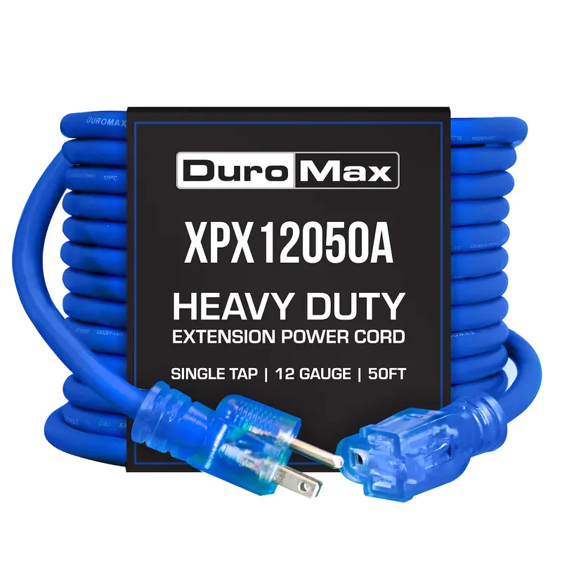 Duromax Xpx12050A 50-Foot 12-Gauge Heavy-Duty Single-Tap Extension Cord — Blue Sjeoow Rated 1