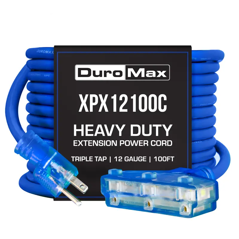 Duromax Xpx12100C 100-Foot 12-Gauge Heavy-Duty Triple-Tap Extension Cord — Blue Sjeoow Rated 1