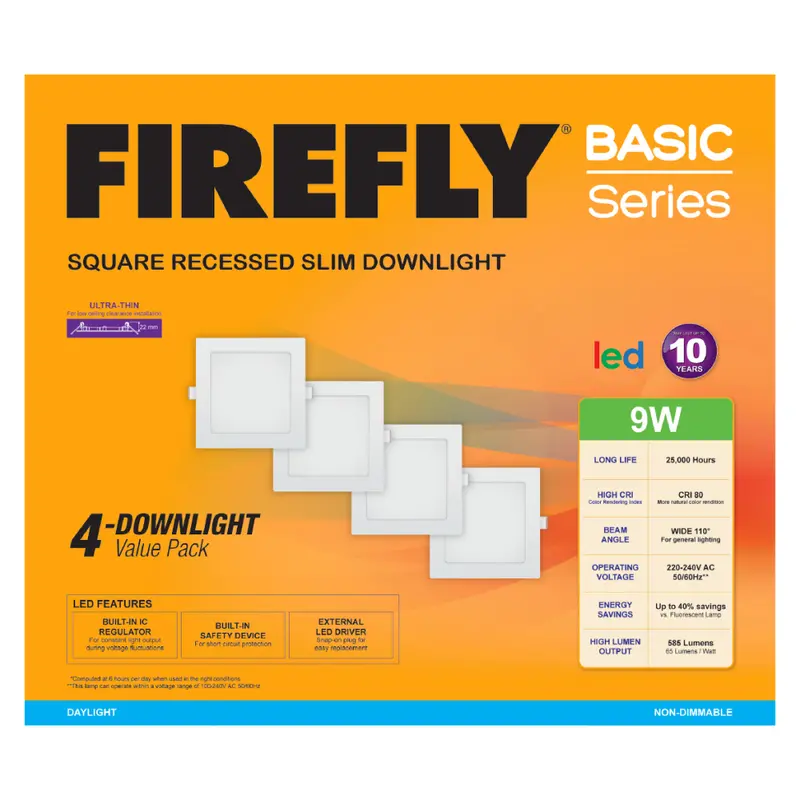 Firefly V40Edl1126 Value Pack – 4X Ultra-Thin Square Recessed Downlights 1
