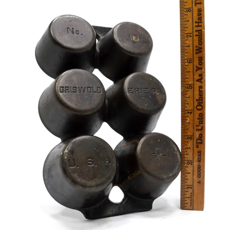 Griswold Cast-Iron Muffin Pan – Antique No. 18 (6-Cup), Marked '6141', Erie, Pa (Rare Kitchen Artifact) 1