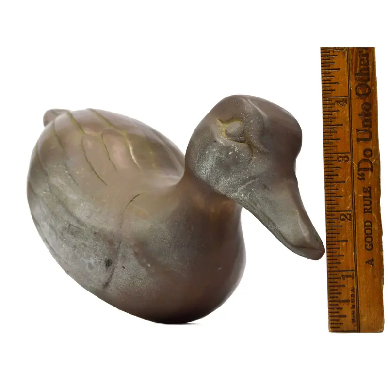 Heavy Vintage Brass Duck Doorstop – Decorative Bird Figurine With Natural Patina 1