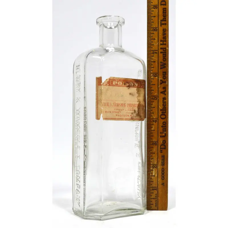 Henry K. Wampole Vintage Poison Bottle – 8" Clear Glass With Larison Pharmacy Label 1
