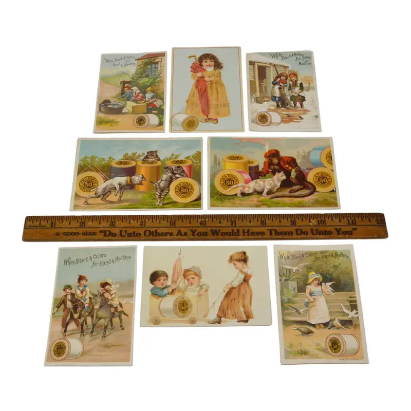 Historic Trade Card Collection – 8 J.P. Coats Thread Ads Featuring Animals And Whimsical Scenes 1