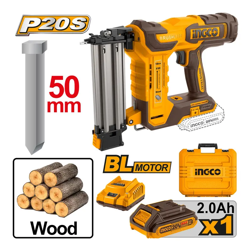 Ingco 20V Cordless Brad Nailer Kit With 2.0Ah Battery – Cbnli5008 1