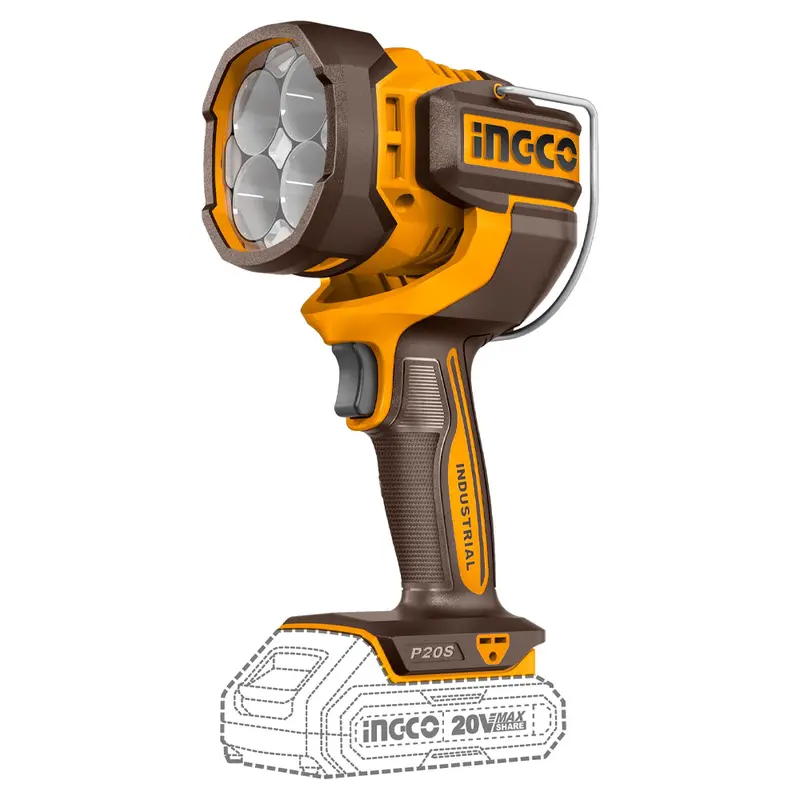 Ingco 20V Cordless Work Lamp & Flashlight – Includes 2.0Ah Lithium-Ion Battery 1