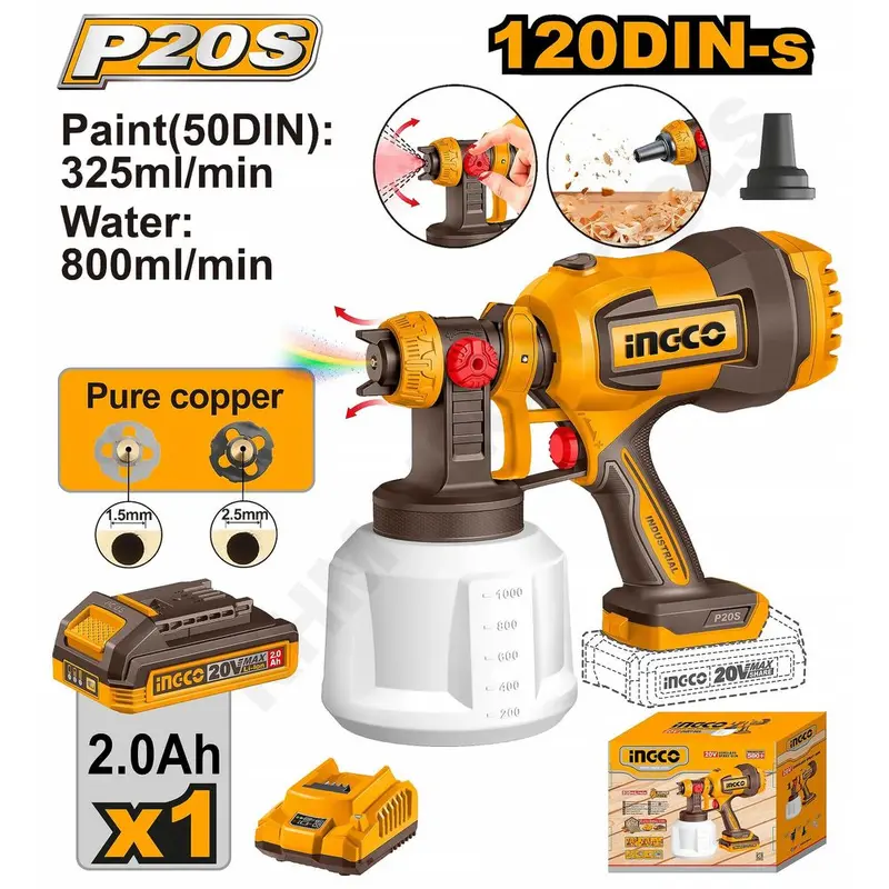 Ingco Csgli20042 Cordless Lithium-Ion Spray Gun – 20V 1