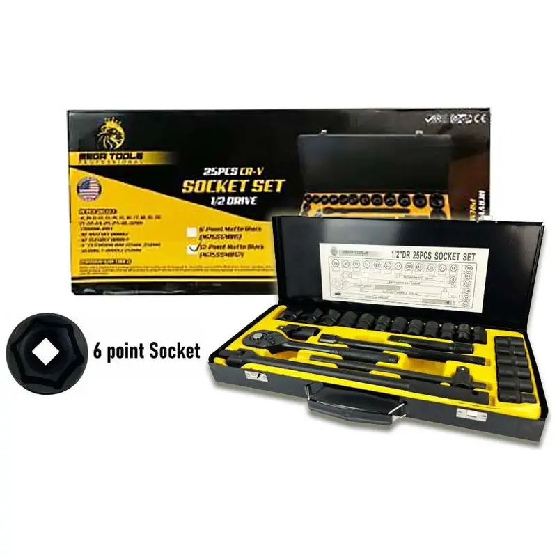 Megatools 25-Piece 1/2" Drive Matte Black 6-Point Socket Wrench Set (M25Ssmb6) 1