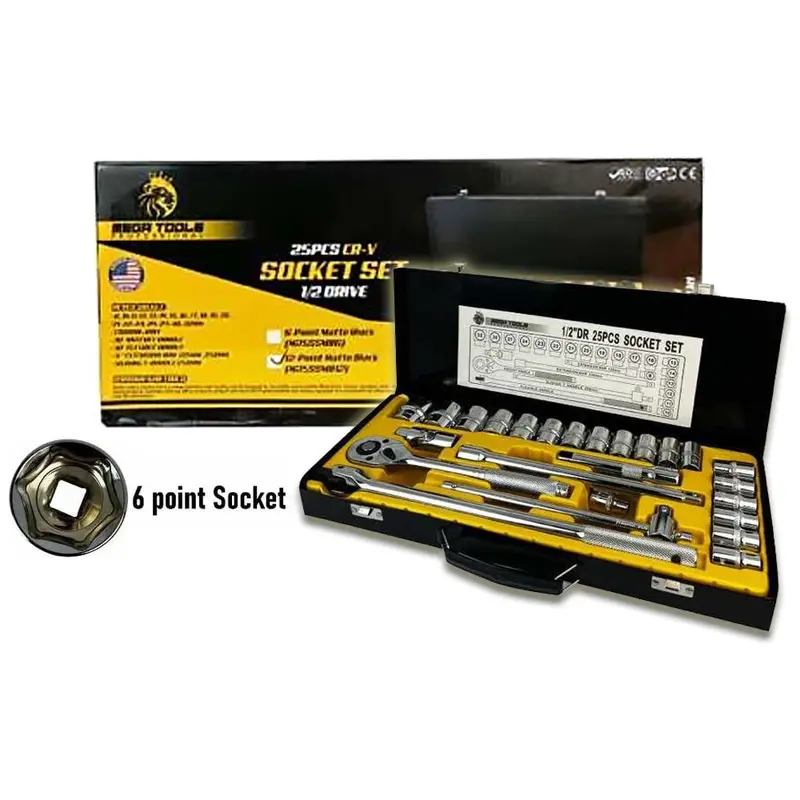 Megatools 25-Piece 1/2" Drive Mirror-Finish 6-Point Socket Wrench Set (M25Ssmf6) 1