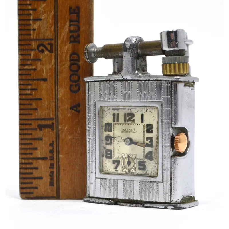 Monroe Lift-Arm Lighter – Art Deco Antique With Working Shock-Proof Banner Clock 1