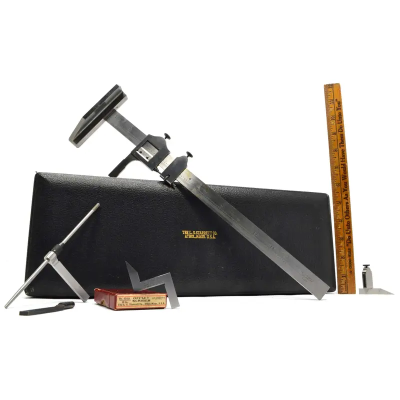 Original-Box Starrett 12" Vernier Height Gauge #454 With Offset Scribe #454D 1
