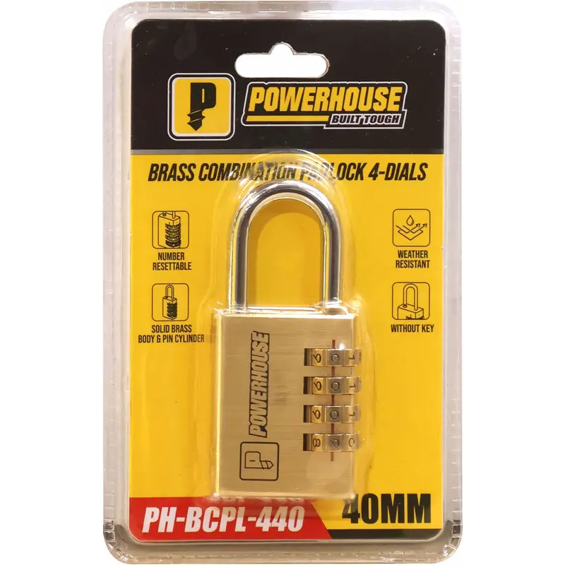 Powerhouse Ph-Bcpl-440 Solid Brass 4-Dial Padlock – 40Mm Shackle 1