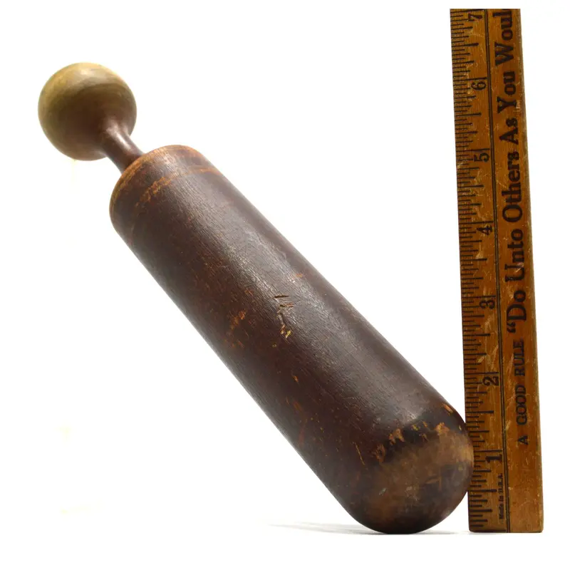 Primitive Solid Wood Pestle – Unusual Club-Shaped Antique Mortaring Tool 1