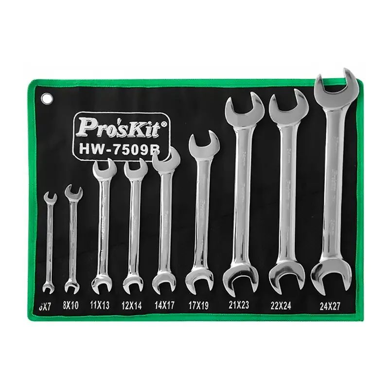 Pro'Skit Hw-7509B 9-Piece Chrome Vanadium Double-Open End Wrench Kit 1