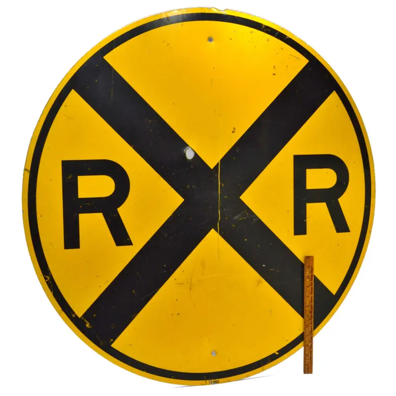 Rare Vintage 'Railroad Crossing' Steel Traffic Sign – 36" Heavy-Duty Roadway Safety Marker 1