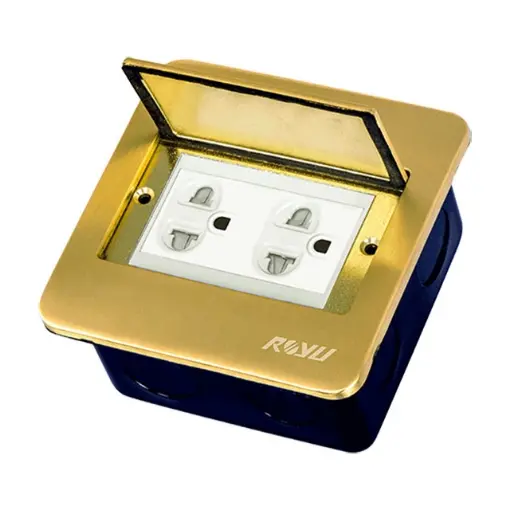 Royu Rwf62 Wide Square Floor Box – Grounded Duplex Universal Outlet With Safety Shutters 1