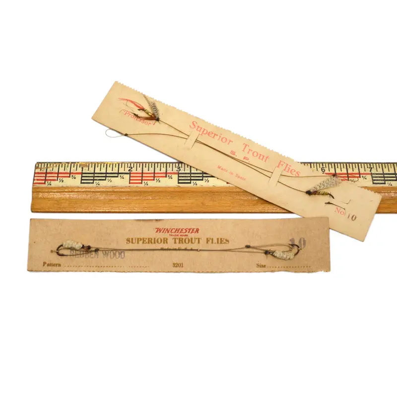 Scarce Antique Winchester & S.P. Trout Fly Display Card — Reuben Wood Model 3201 1