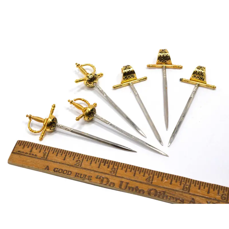 Set Of Six Vintage Toledo-Style Miniature Cocktail Swords – Two Distinct Designs For Toothy Picks 1