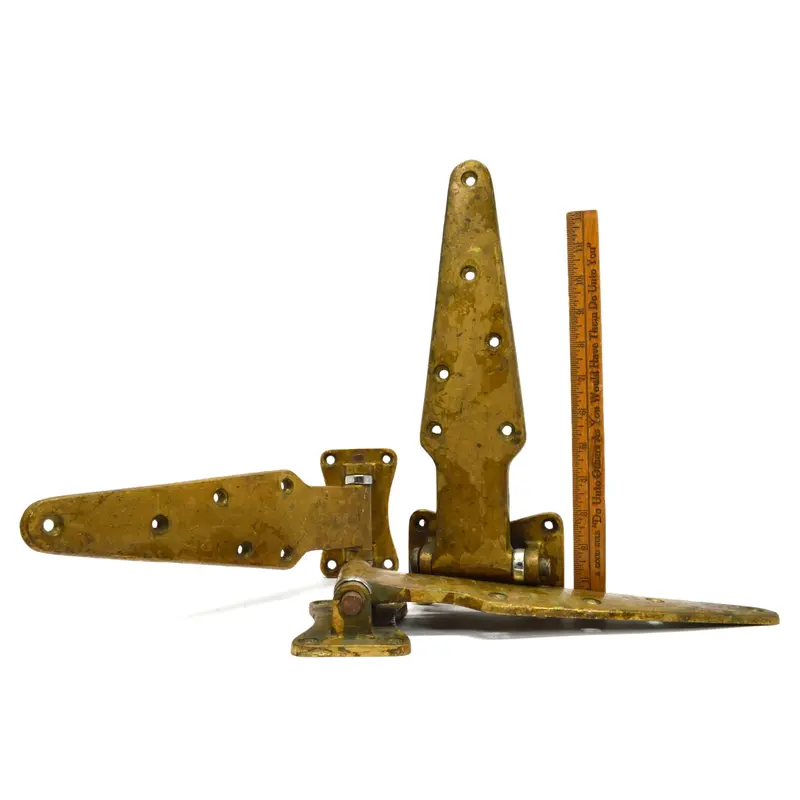 Set Of Three Salvaged Heavy-Duty Brass Walk-In Freezer Door Hinges 1