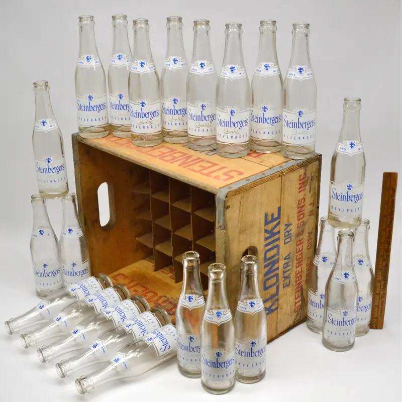 Steinberger’S Klondike Antique Wooden Crate With Divider + 23 Acl Soda-Water Bottles 1