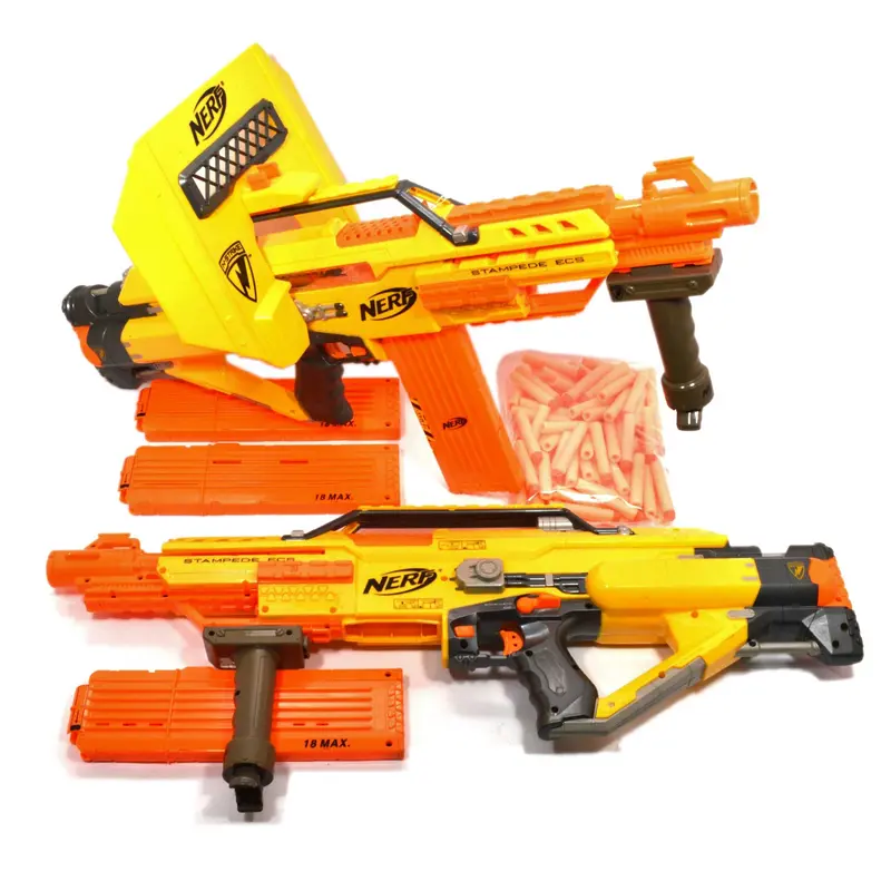 Tested Nerf Stampede Ecs Twin Pack – One Fully Functional Unit, Long Clips, Shield, Tripods & Darts 1