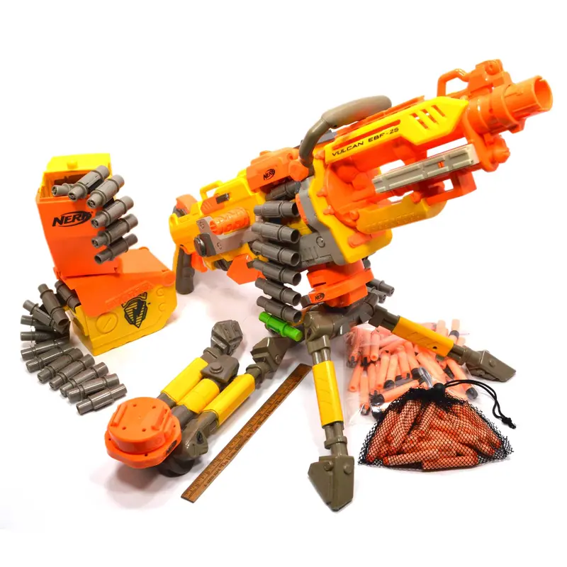 Tested Nerf Vulcan Ebf-25 Blaster Lot – Manual-Only Operation, Includes Ammo Belts, Tripods & Cases 1