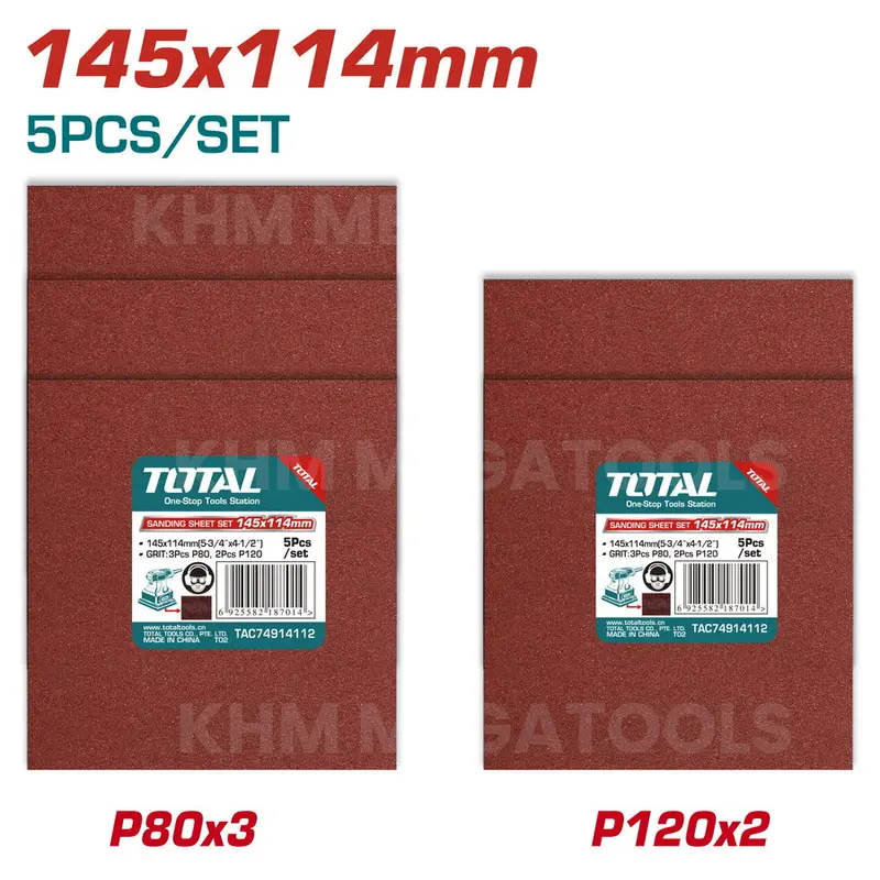 Total Tac74914112 Sanding Sheets – 145×114Mm, Pack Of 5 1