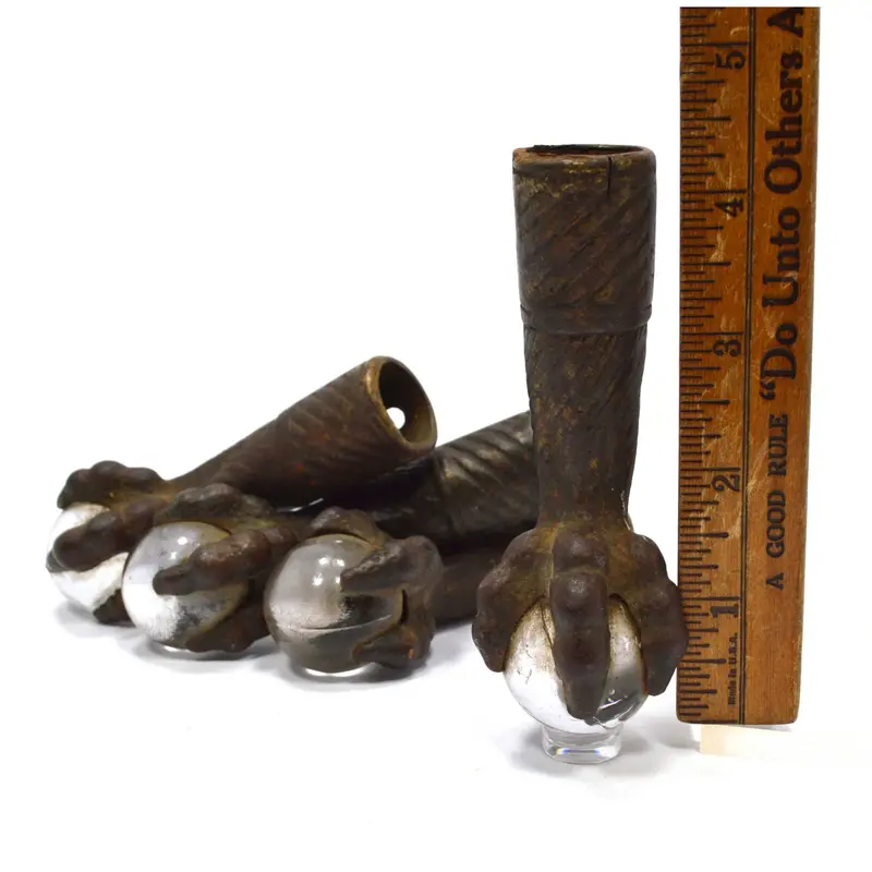 Vintage Cast Iron Claw Foot Stool Feet – Set Of 4 With Clear Glass Balls, Ornate Design 1