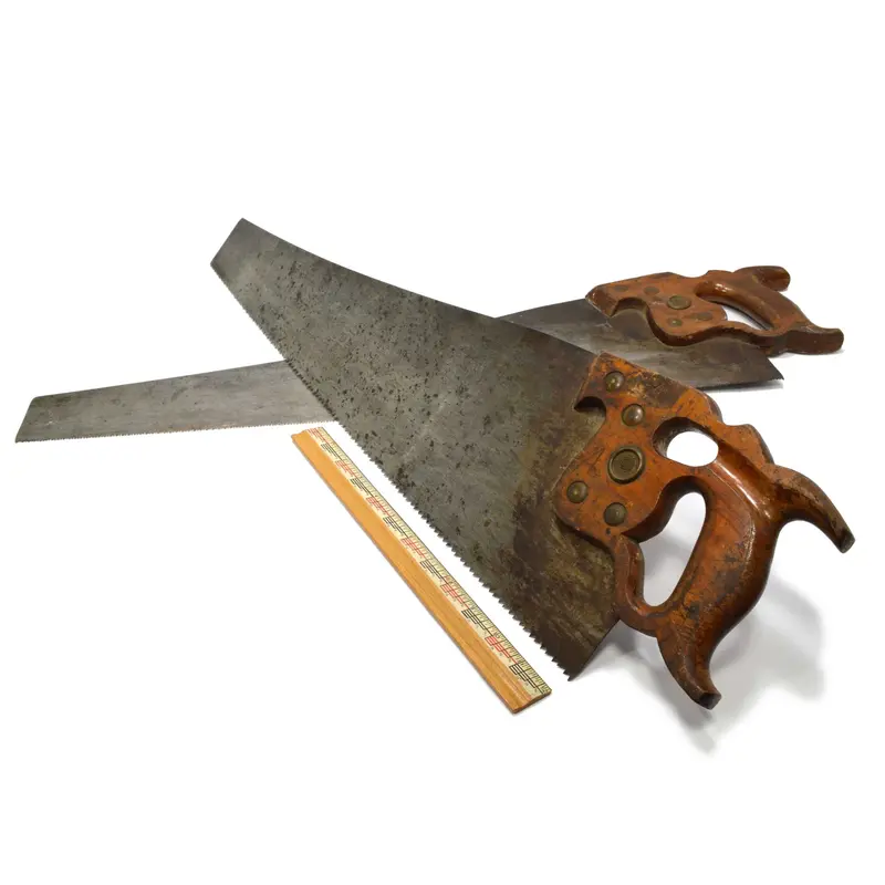 Vintage Henry Disston D-8 Wooden Handsaw Pair – Thumbhole Rip And Crosscut Saws 1