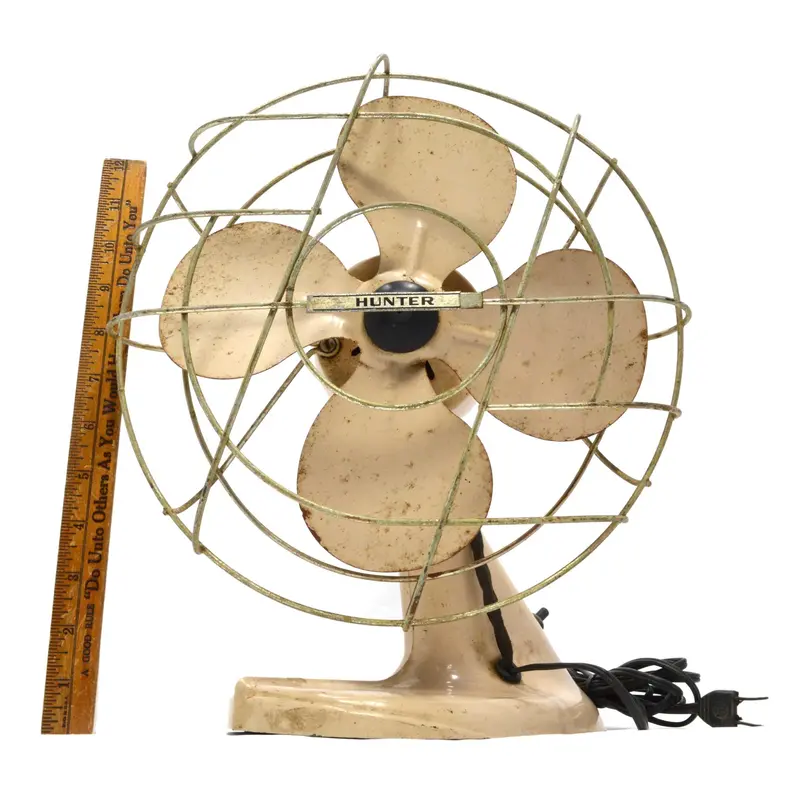 Vintage Hunter Electric Fan — 10-Inch Four-Blade Mid-Century Art Deco Design In Tan-Beige 1