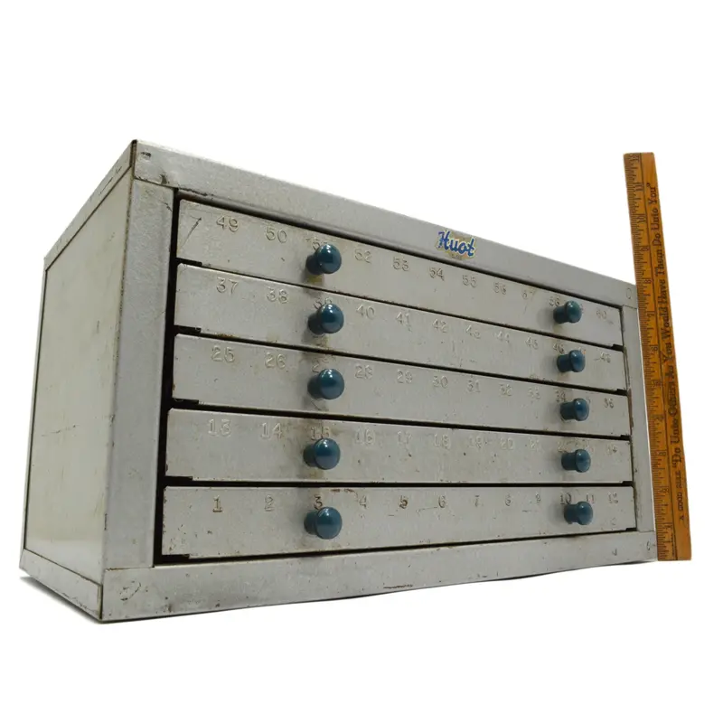 Vintage Huot Drill Bit Index Cabinet – 5-Drawer Metal Storage Chest With 60 Divided Compartments 1