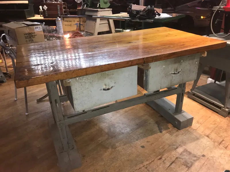 Vintage Industrial-Style Workbench With Heavy-Duty Construction 1