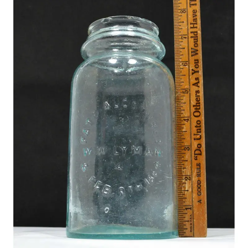 W.W. Lyman Antique Canning Jar – Aqua Glass, Patented 1862 & 1864, No Lid Included 1
