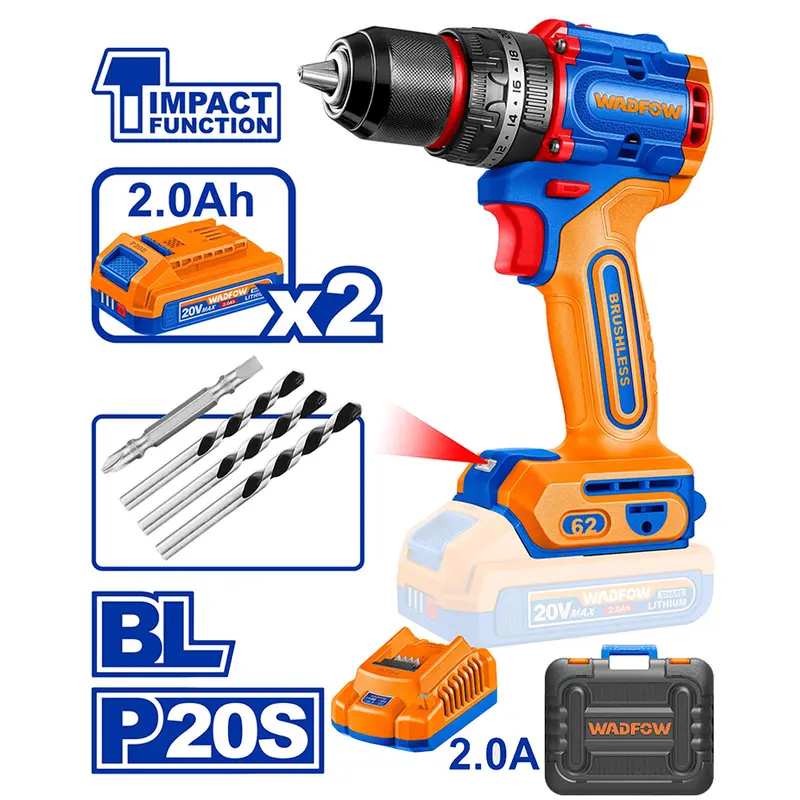 Wadfow 20V Cordless Impact Drill – 72 Nm (Wcdp7281) 1