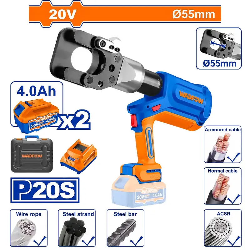 Wadfow Wcr2D55 20V High-Capacity Cordless Hydraulic Cable Cutter 1