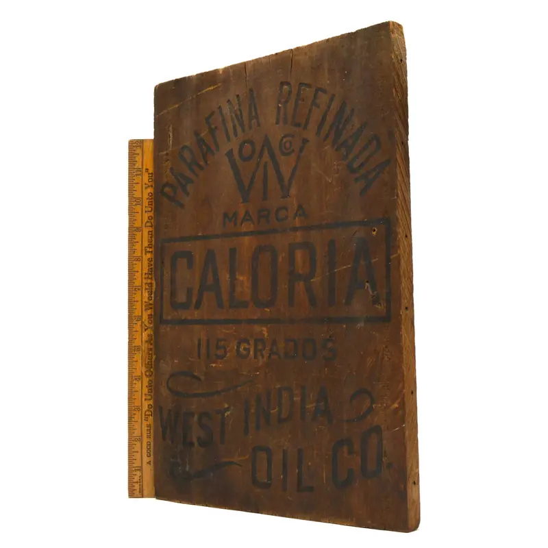West India Oil Co. Vintage Wooden Sign – 'Parafina Refinada Caloria' With Patinated Finish (9X14 Inches) 1