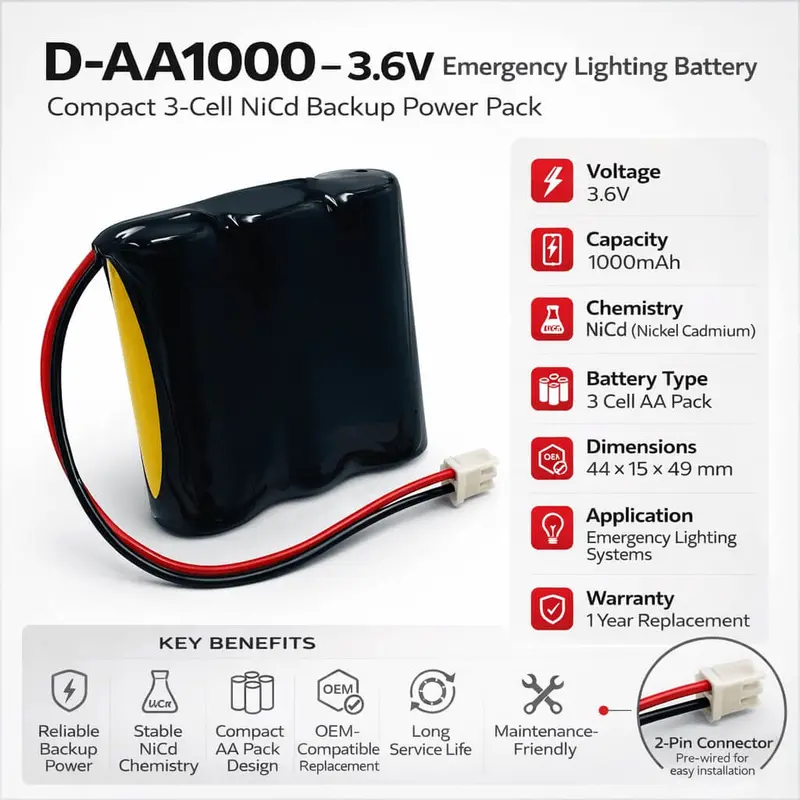 3.6V 1000Mah Emergency Light & Exit Sign Battery – Direct Replacement For D-Aa1000 1